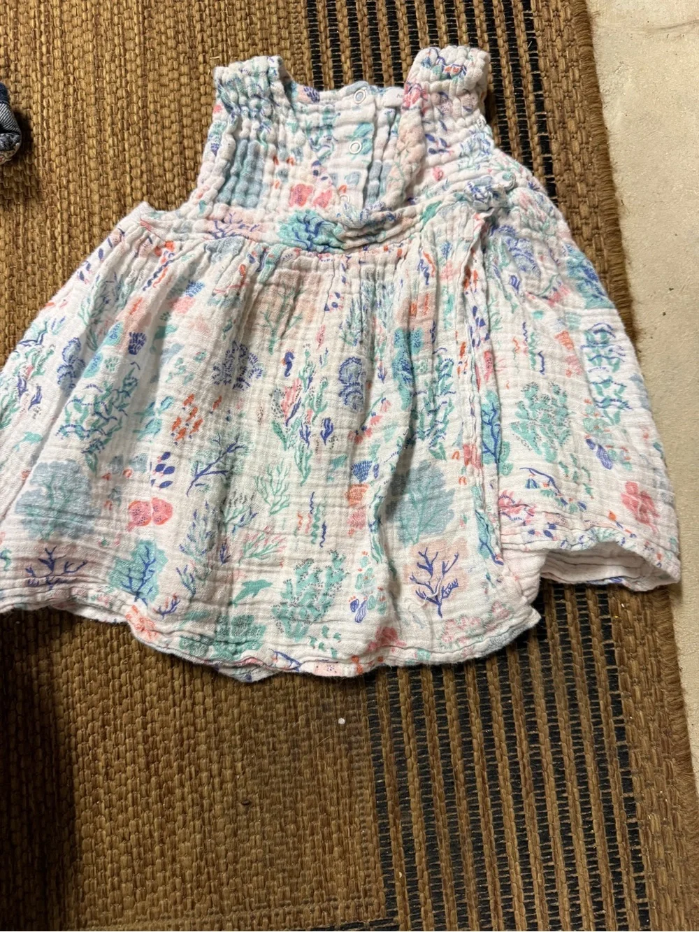 Baby Two-Piece Muslin Set in White with Aqua & Coral Floral Print
